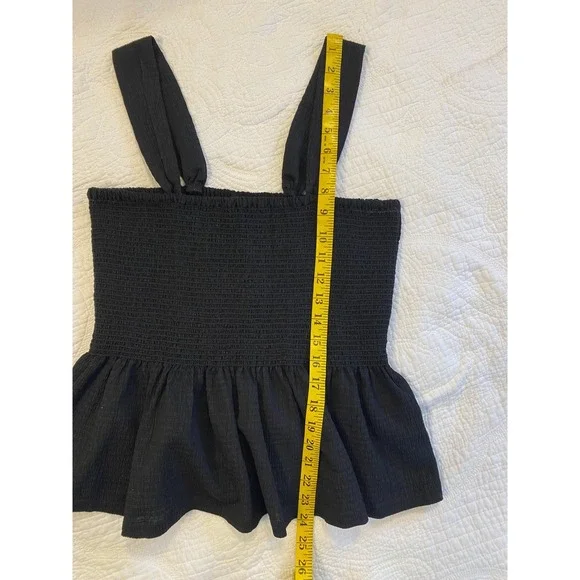 Madewell Texture & Thread Smocked Peplum Tank Top Black Large Sleeveless Crepe - Picture 3 of 7